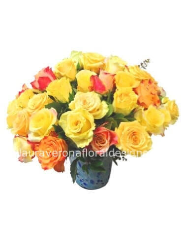 Bouquet  con rose giallo e arancio